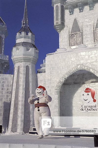 Bonhomme Carnaval  snowman character at Winter Carnival  Quebec City  Quebec  Canada. The Quebec Winter Carnival is the world's largest winter carnival. It is also the world's third largest carnival behind Rio de Janeiro and New Orleans.