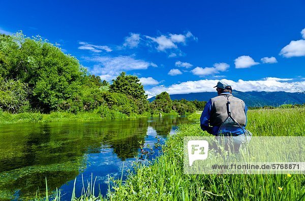 Mann Fliegenfischen  Spring Creek  Südinsel  Neuseeland