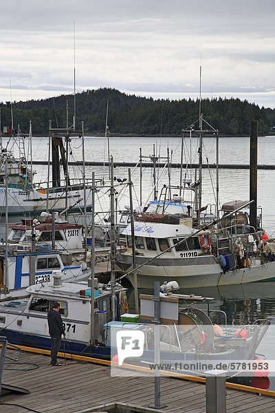 Commercial fishing boats at wharf  Prince Rupert  British Columbia  Canada