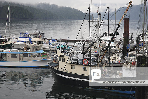 Commercial fishing boats at wharf  Prince Rupert  British Columbia  Canada