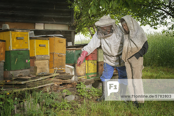 Beekeeper explaining his craft