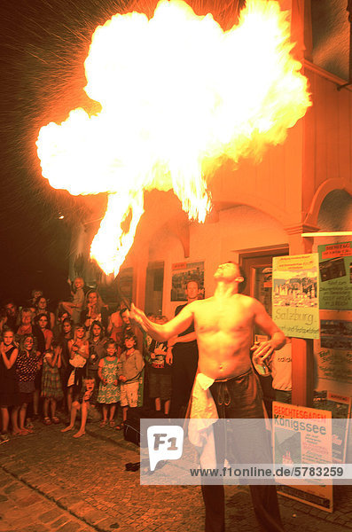 Fire-eater  street festival  Reit im Winkl  Chiemgau  Upper Bavaria  Bavaria  Germany  Europe