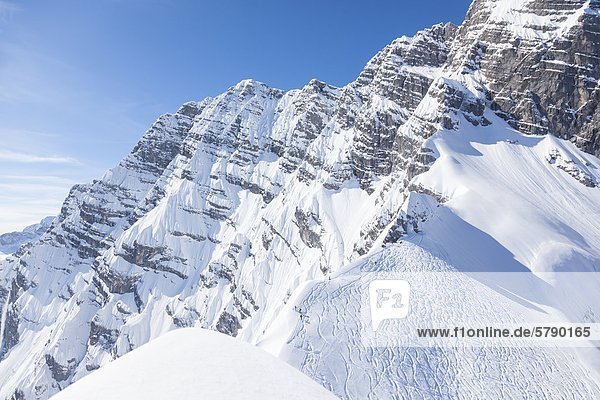 Watzmann east wall with ski prints Berchtesgaden Alps Bavaria Germany
