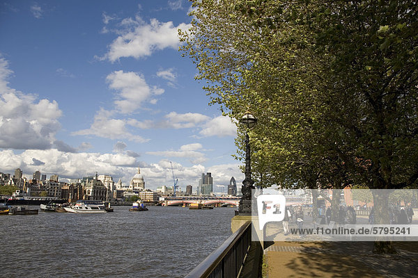 Promenade on the River Thames  Cityscape  London  England  United Kingdom  Europe  PublicGround