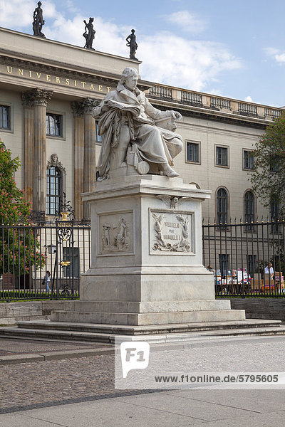 Statue of Wilhelm von Humboldt outside Humboldt University  Berlin  Germany  Europe