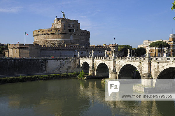 Ponte Sant'Angelo  Bridge of Angels and Castel Sant'Angelo  Castle of the Holy Angel  Rome  Italy  Europe