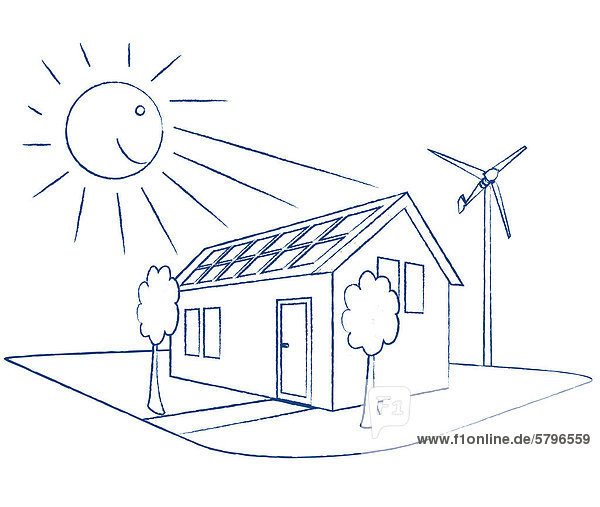 Haus mit Sonnenkollektoren  Illustration