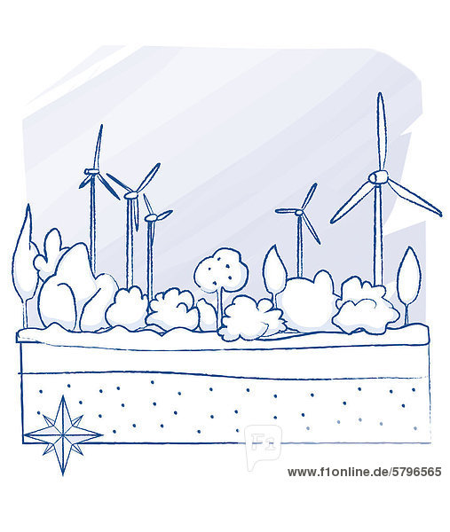 Windräder und Sträucher  Illustration