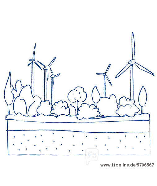 Windräder und Sträucher  Illustration