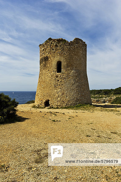 Medieval watchtower on the coast  Cala Pi  Majorca  Balearic Islands  Spain  Europe