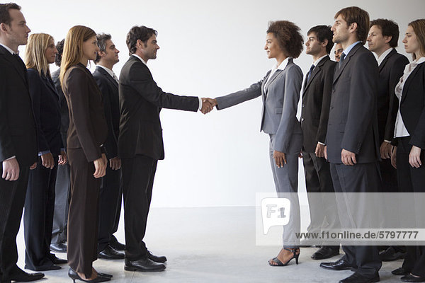 Business leaders shaking hands in agreeement