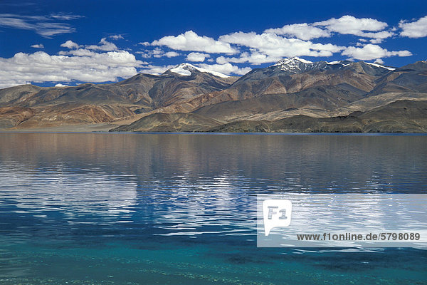 Hochgelegener Bergsee Tso Moriri oder Tsomoriri Changtang oder Changthang Ladakh indischer Himalaya Jammu und Kaschmir Nordindien Indien Asien