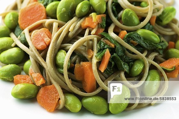 'Soba Noodles with Edamame  Carrots and Spinach
