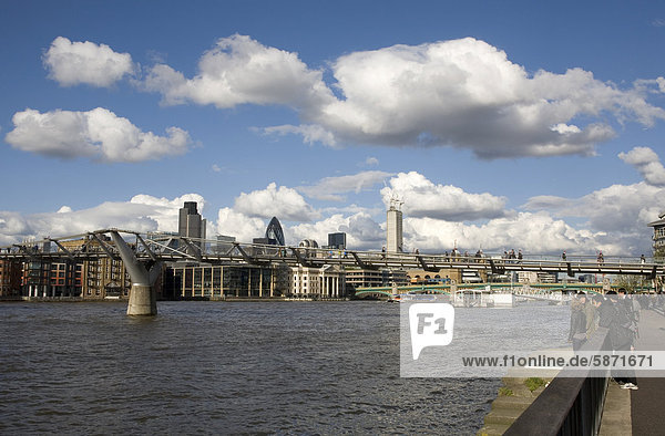 Cityscape as seen from the south bank  River Thames  Millennium Bridge  London  England  United Kingdom  Europe  PublicGround