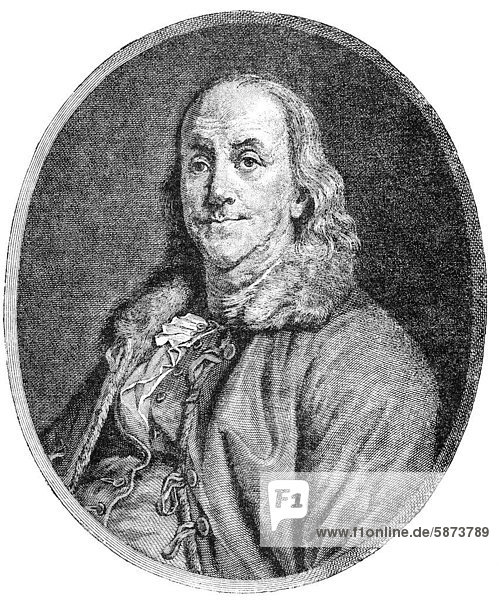 Historical drawing  US-American history  18th century  portrait of Benjamin Franklin  1706 - 1790  a North American printer  publisher  writer  scientist  inventor and statesman