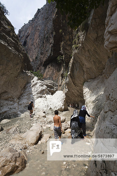 Tourists at Saklikent Gorge near Tlos and Fethiye  Lycian coast  Lycia  Mediterranean  Turkey  Asia Minor