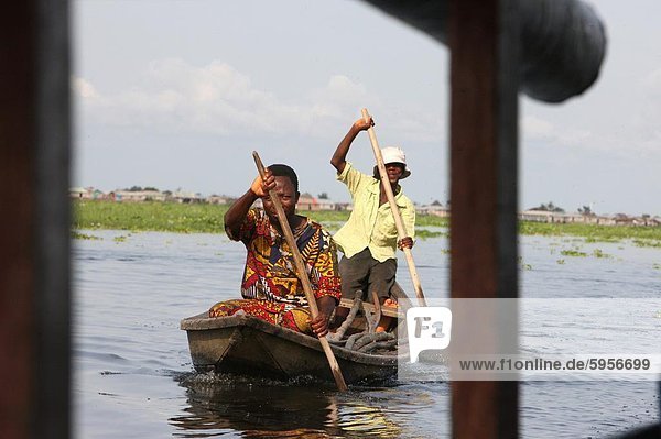 Boat near Ganvie lake village on Nokoue Lake  Benin  West Africa  Africa