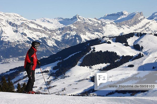 Skier in Megeve Haute Savoie French Alps France Europe