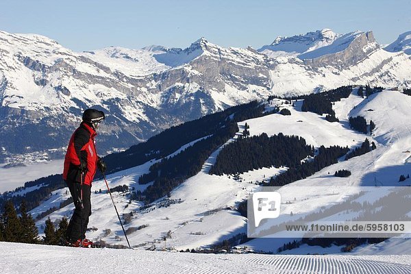 Skier in Megeve  Haute Savoie  French Alps  France  Europe