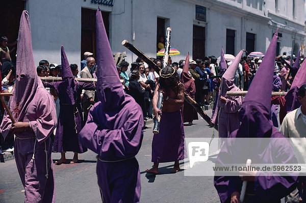Penitents in Easter parade  Quito  Ecuador  South America