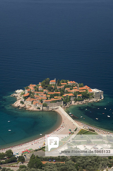 Sveti Stefan and Adriatic coastline  Montenegro  Europe