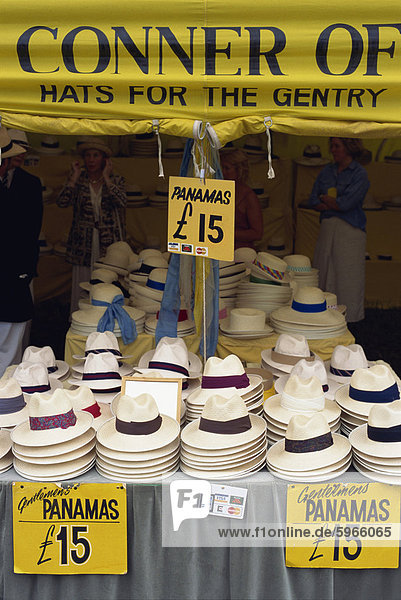 Panamas and boaters for the gentry  traditional wares  Henley Royal Regatta  Oxfordshire  England  United Kingdom  Europe