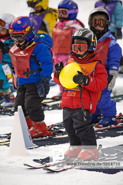 Children learning to ski at Lionshead Village  Vail Ski Resort  Rocky Mountains  Colorado  United States of America  North America