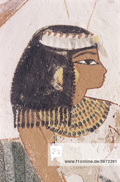Wandmalerei von Tochter von Nakht aus Jagd-Szene in der Gruft der Nakht  Landwirtschaftsminister in der Regierungszeit von Tutmosis IV  Tal der Adligen  Theben  UNESCO Weltkulturerbe  Ägypten  Nordafrika  Afrika