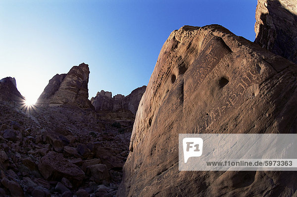 Nabatean Inschrift  Wadi Rum  Jordanien  Naher Osten
