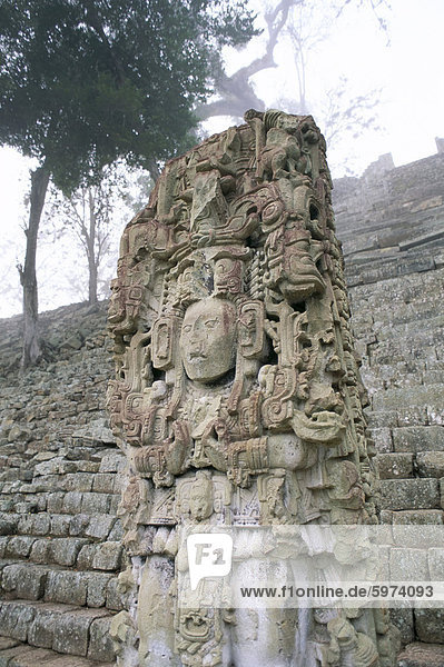 Stela n und Tempel der Inschriften  Maya site  Copan  UNESCO Weltkulturerbe  Honduras  Mittelamerika