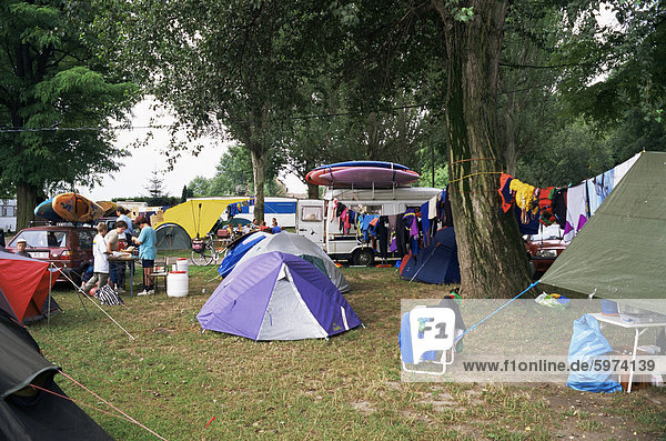 Adventure campsite on River Rhine  Basel  Alsace  France  Europe
