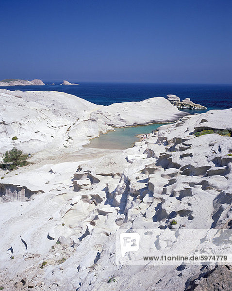 Felsbrocken Europa Strand Anordnung Ansicht Kykladen Luftbild Fernsehantenne Griechenland Griechische Inseln Milos