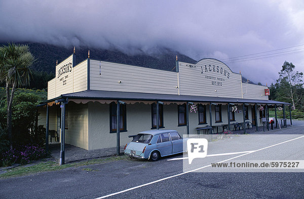 Jackson's backcountry bar and Austin car  South Island  New Zealand  Pacific