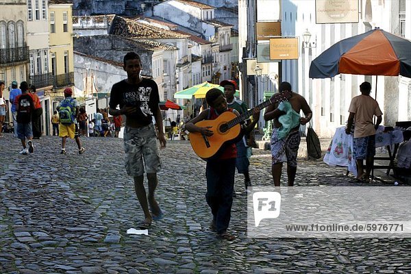 A young guitarist in the Pelourinho district  Salvador de Bahia  Brazil  South America