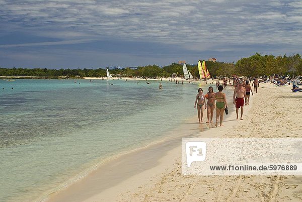 Beach with tourists  Guadalavaca  Cuba  West Indies  Caribbean  Central America