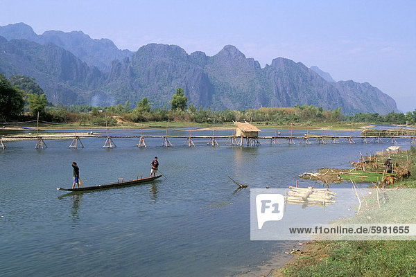 Fishing boat  Vang Vieng  Laos  Indochina  Southeast Asia  Asia