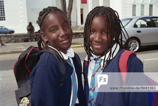 Two schoolgirls  Hamilton  Bermuda  Central America