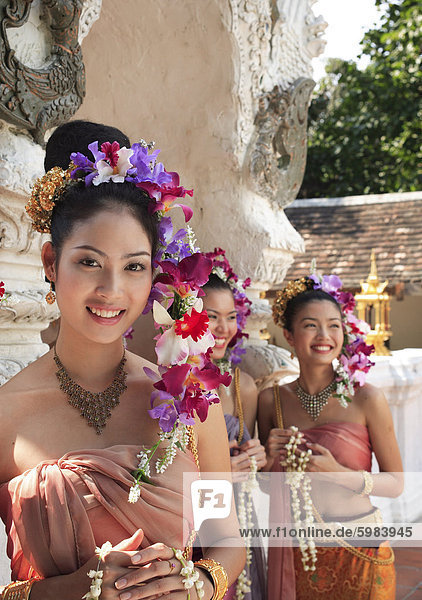 Thai girls in costume at a festival in Chiang Mai  Thailand  Southeast Asia  Asia