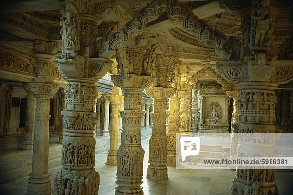 Interieur  Dillawara Tempel  Mount Abu  Rajasthan Zustand  Indien  Asien