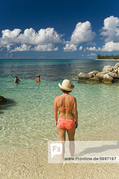 Woman on beach  Princess Cays  Eleuthera Island  Bahamas  West Indies  Central America
