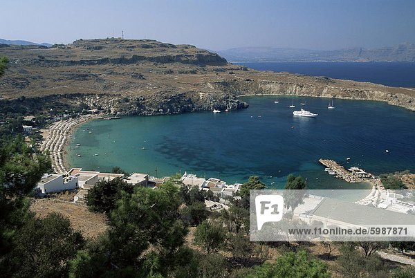 Hafen Europa sehen Strand Stadt Ehrfurcht Dodekanes Akropolis Griechenland Lindos Rhodos