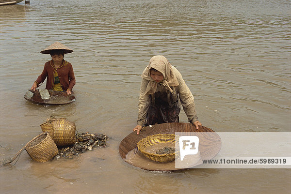 Goldwaschen in den Gewässern des Mekong in Vietnam  Indochina  Südostasien  Asien Frauen