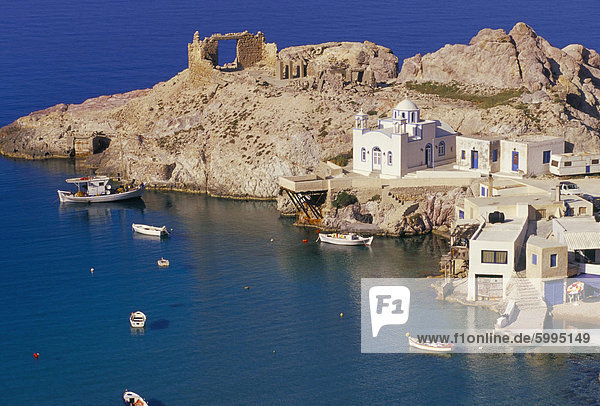 Europa Dorf angeln Ansicht Kykladen Luftbild Fernsehantenne Bucht Griechenland Milos