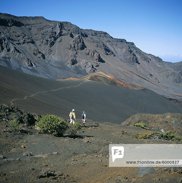 Tourists hiking inside Haleakala Crater  Haleakala National Park  Maui  Hawaiian Islands  United States of America  North America