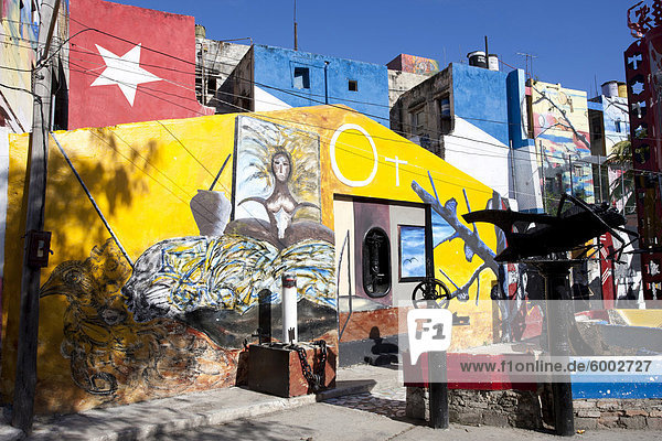 Havanna Hauptstadt krauses Haar Afrolook Afro Afros Gebäude bunt Kunst Malerei streichen streicht streichend anstreichen anstreichend Westindische Inseln Mittelamerika Künstler Kuba kubanisch