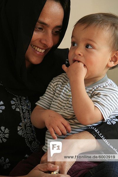 Veiled Muslim woman and child  France  Europe