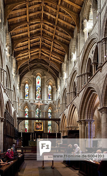 Hexham Abbey  interior of Choir looking east  Hexham  Northumberland  England  United Kingdom  Europe