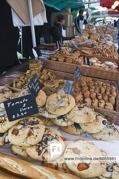 Bread stall at the Italian market at Walton-on-Thames  Surrey  England  United Kingdom  Europe
