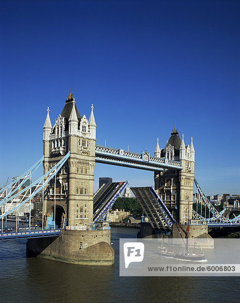 Tower Bridge open  London  England  United Kingdom  Europe