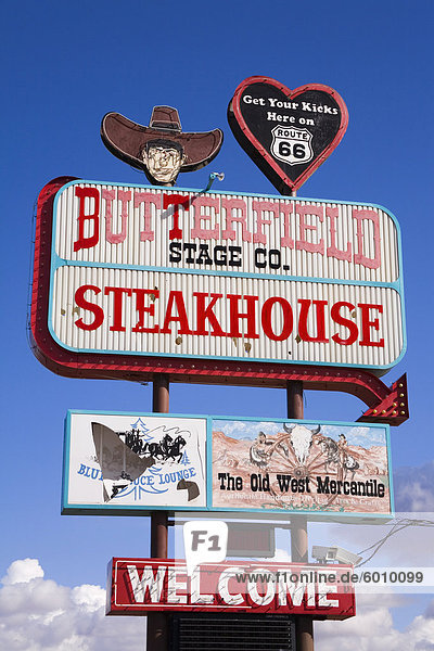 Butterfield Steakhouse signieren  Holbrook City  Route 66  Arizona  Vereinigte Staaten von Amerika  Nordamerika